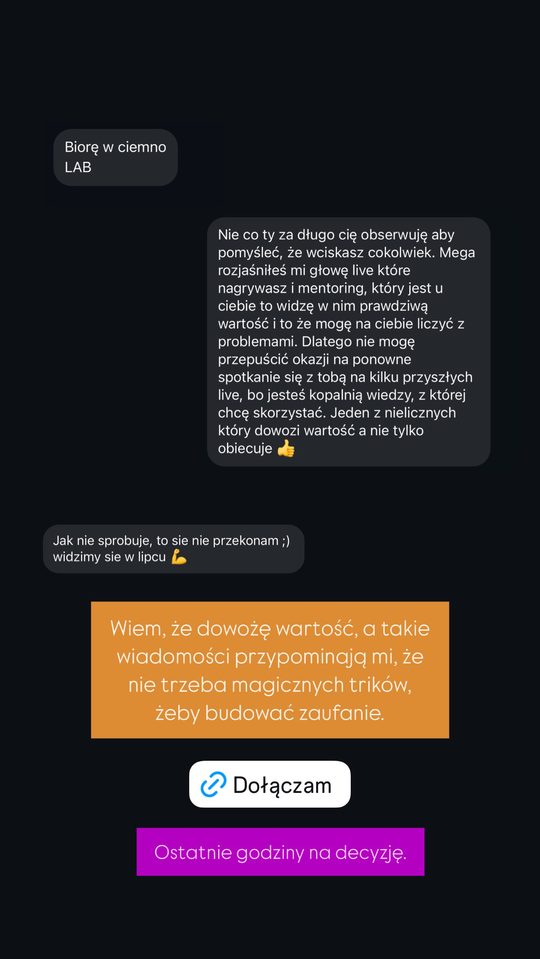 Wiadomość uczestnika: Biorę w ciemno LAB
