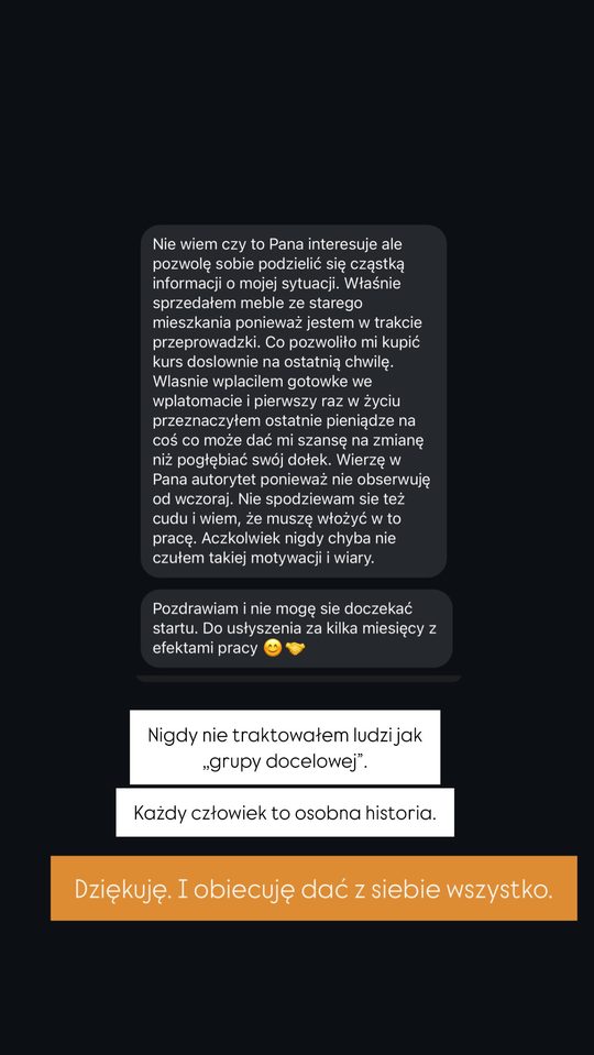 Wiadomość uczestnika: ostatnie pieniądze zainwestowane w siebie